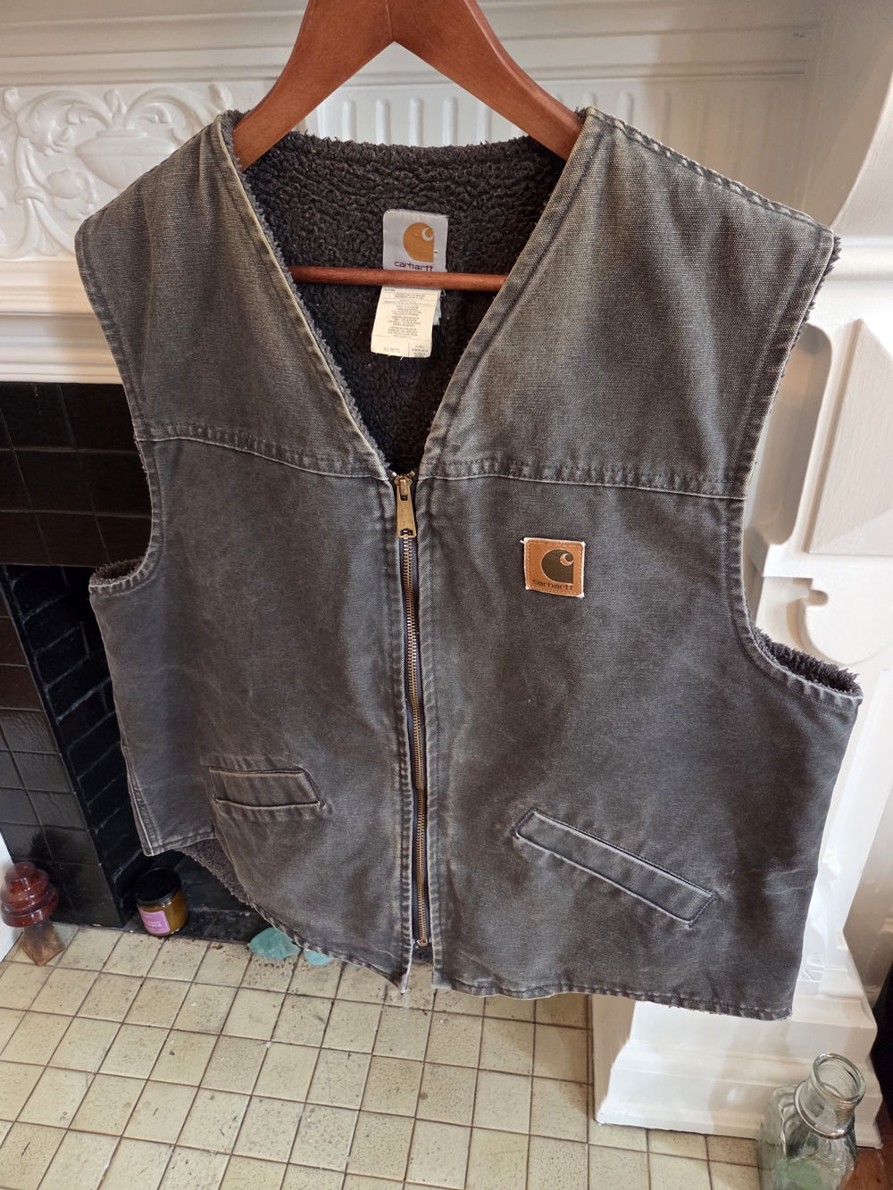 Vtg Carhartt Sherpa-Lined Duck Work Vest - XLT Petrol - Picture 4 of 10
